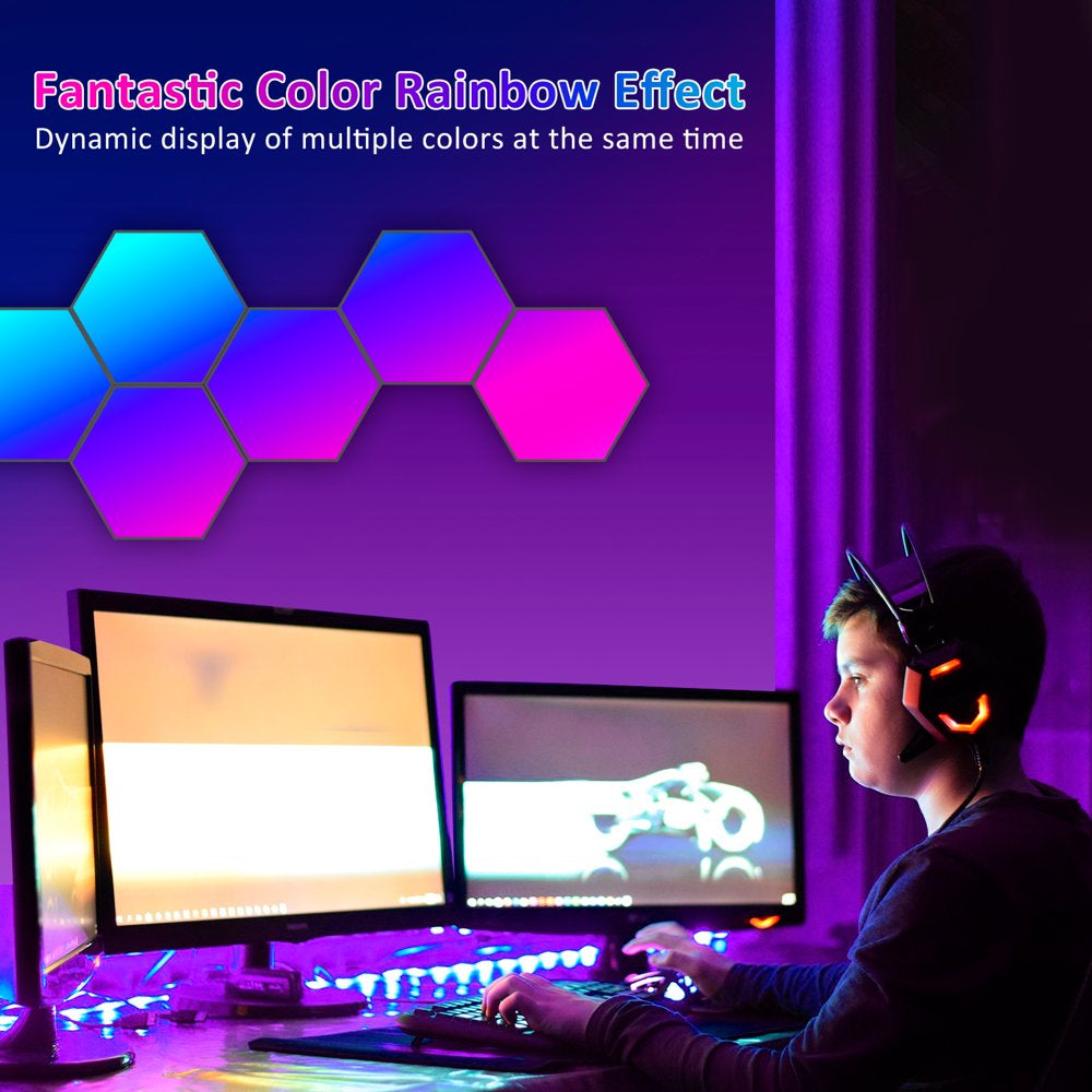 Hexagon LED Lights 12-Pack: RGB Smart Wall Panels with Music Sync for Room, Bar, and Gaming Setup Decor