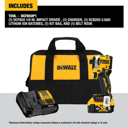 ATOMIC 20V MAX Brushless Impact Driver Kit with 5Ah Battery, Charger & Bag