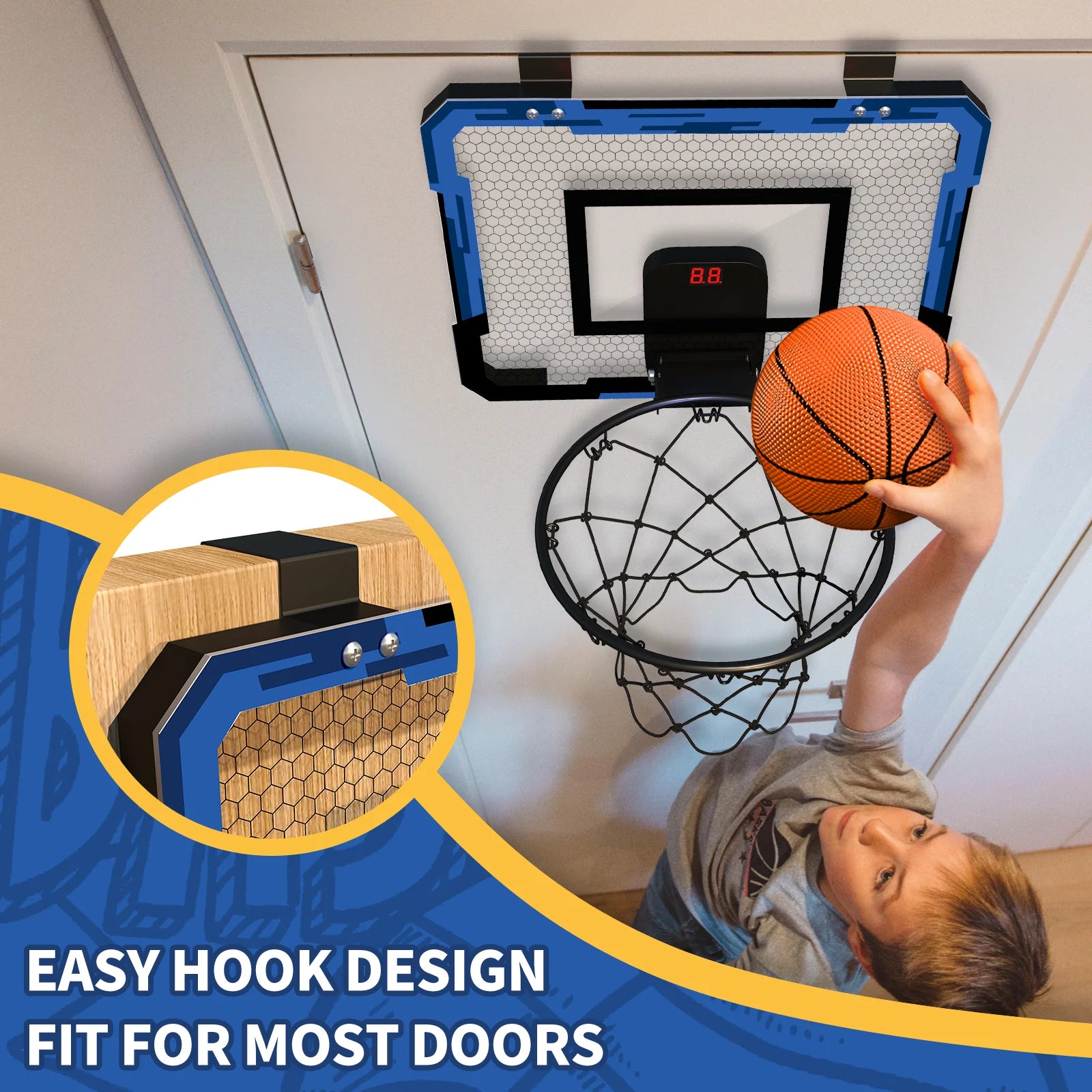 Mini Basketball Hoop with Electronic Scorer & Breakaway Rim - Includes 3 Balls & Inflator, Perfect for Indoor, Outdoor, or Pool Play
