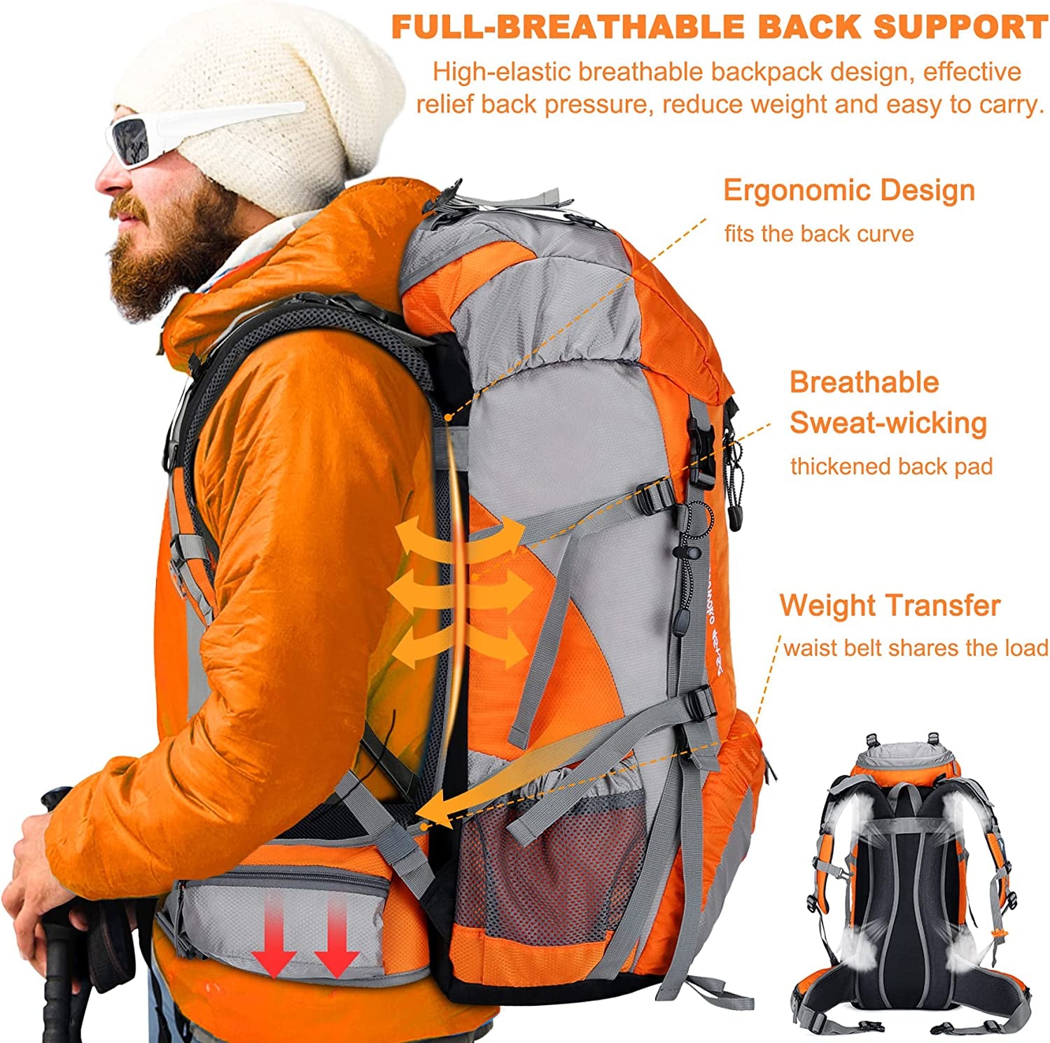 50L Waterproof Hiking Backpack with Rain Cover – Lightweight Camping and Backpacking Essential