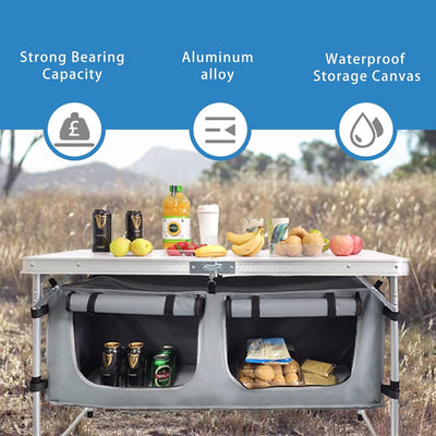 Portable Folding Camping Table with Storage – Lightweight Aluminum, Height Adjustable Picnic Table for Outdoors, Beach, Tailgating, BBQs, and Travel