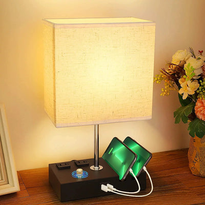 Fully Dimmable Bedside Lamp with USB Ports, Phone Stands, and Charging Outlets