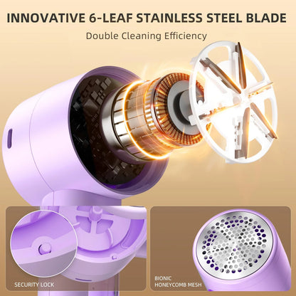 Rechargeable Fabric Shaver - 3-Speed Lint Remover with LED Display & 6-Blade Design for Clothes, Furniture, Sweaters, and Blankets
