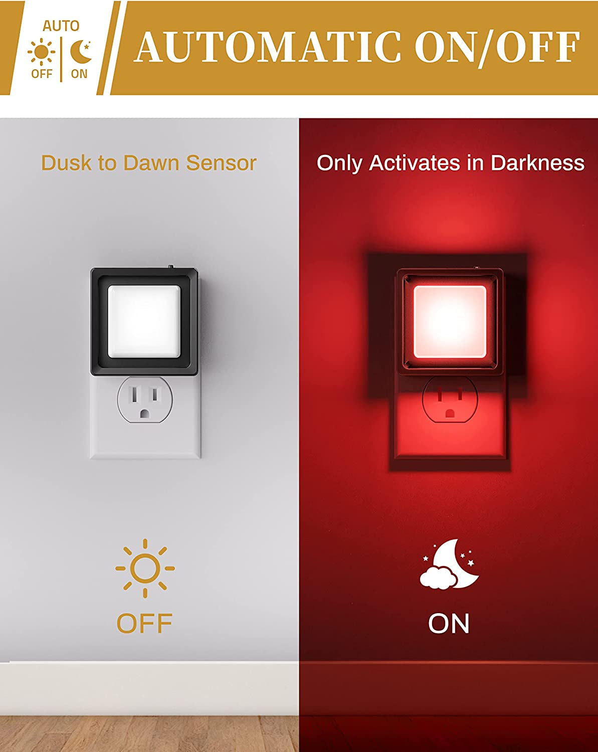 Red LED Night Lights [2 Pack] with Dusk-to-Dawn Sensor